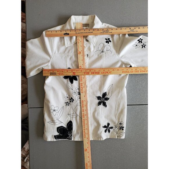 COLDWATER CREEK WHITE WOMEN'S  DENIM JACKET/BLAZER FLORAL DESIGN  SIZE M #219 - Picture 8 of 9